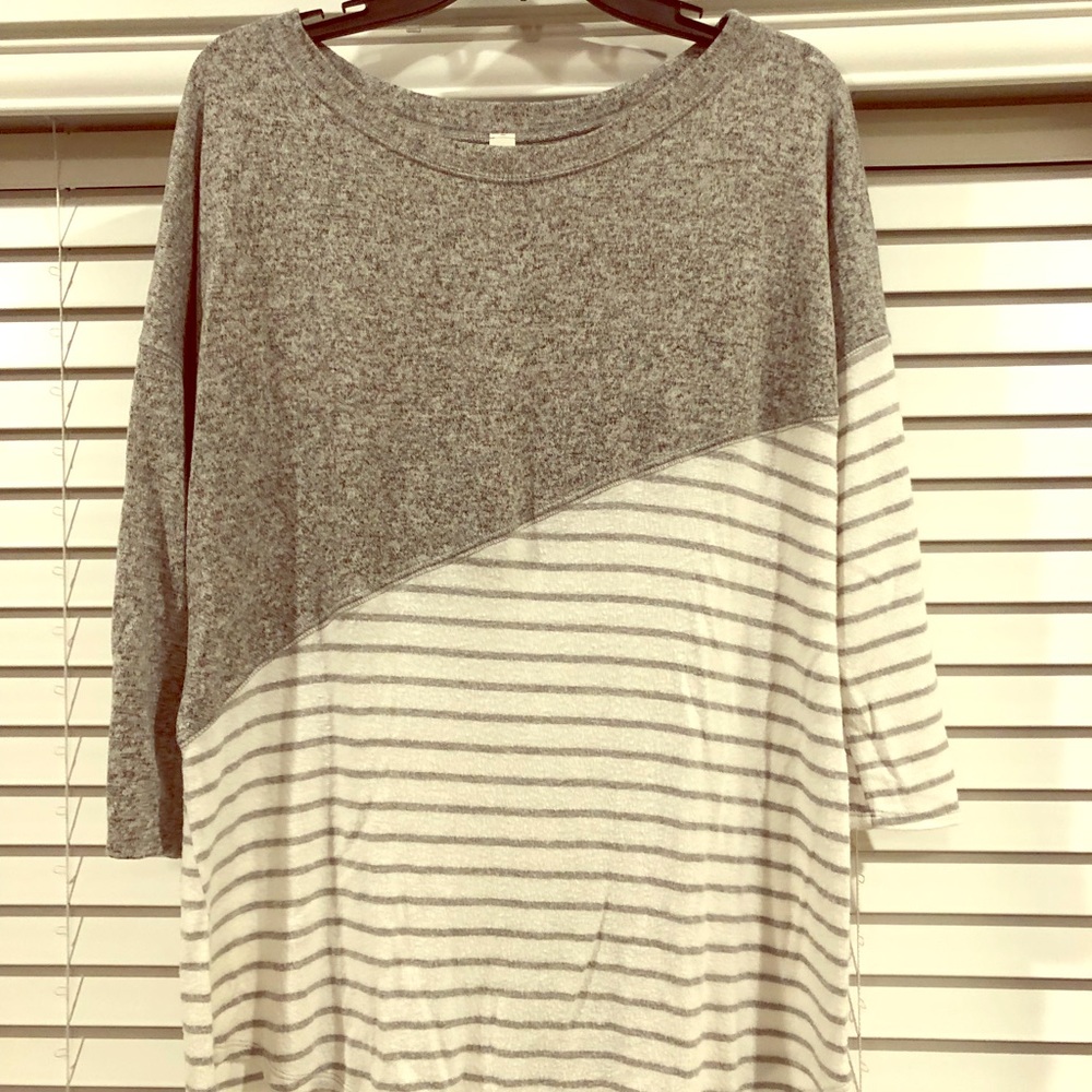 Grey and white striped soft tunic top